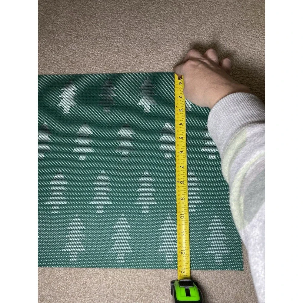 Rare Vintage Set of 6 Reversible Green Woven Christmas Tree Placemats 13x18